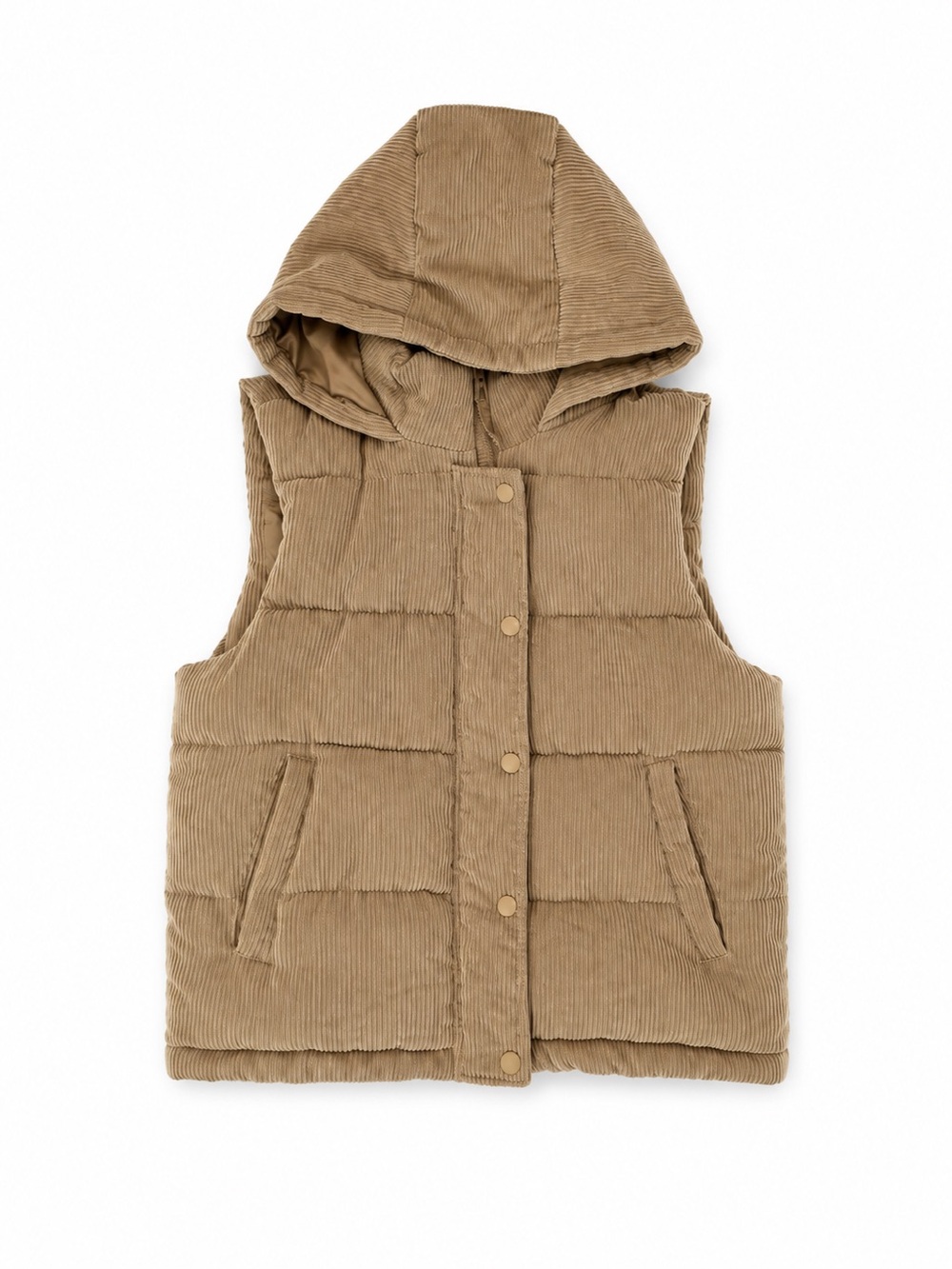 Ci Sono Tan Corduroy Hooded Puffer Vest